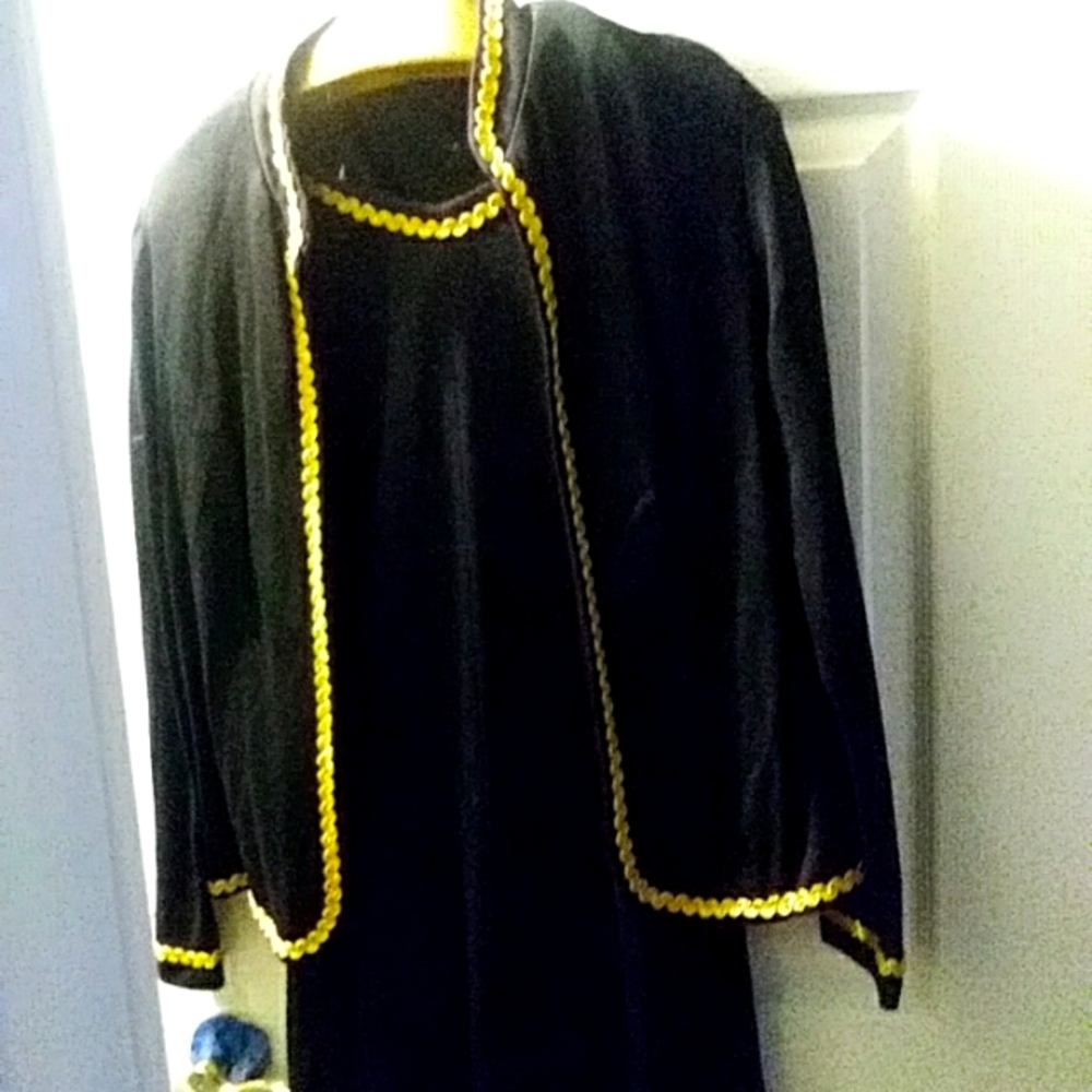 Vintage black Dress with gold trim details with jacket